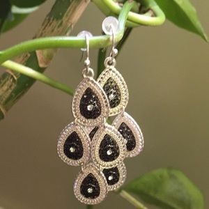Silver & Black Earrings with single Beads